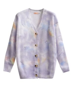 Lilac Tie Dye Ripped Designed Cardigan | Jennie - BlackPink