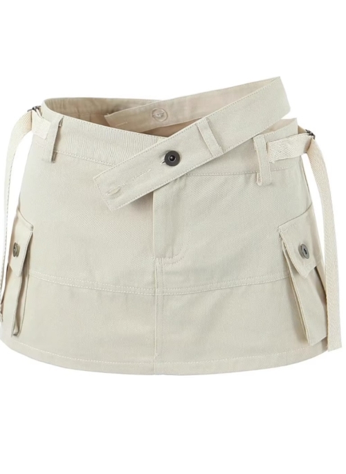 Beige Asymmetrical Waist Cut-Out Skort | Yiren - Everglow