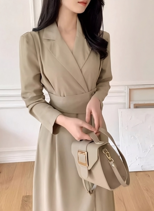 Beige Wrap Suit Dress | Seo Dal Mi - Start-Up