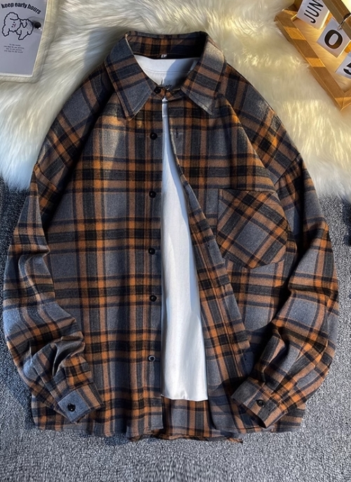 Grey And Orange Plaid Long Sleeve Shirt | Ni-Ki – Enhypen