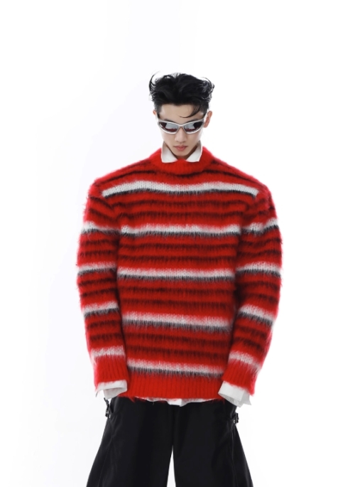 Red Striped Mohair Sweater | Yunho – ATEEZ