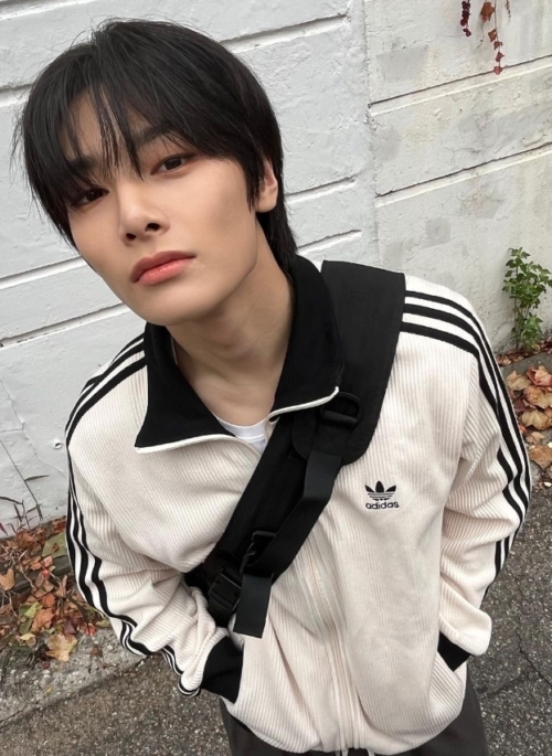 Beige Stripe Zip-Up Jacket | Jeongin – Stray Kids