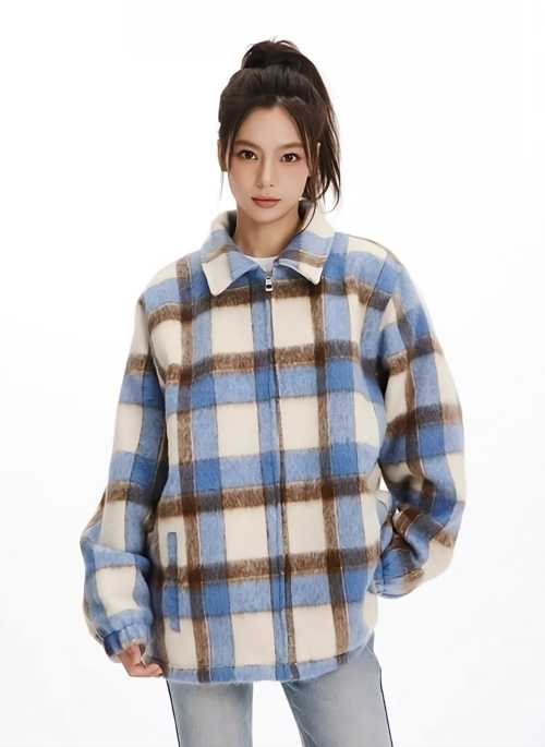 Blue And Brown Plaid Collared Jacket | Key - SHINee