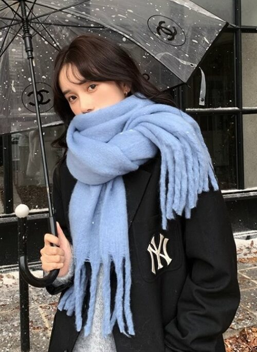 Blue Cozy Frilled Scarf | Karina - Aespa