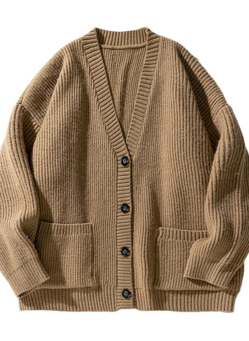 Brown Double Pocket Ribbed Cardigan | Jimin – BTS