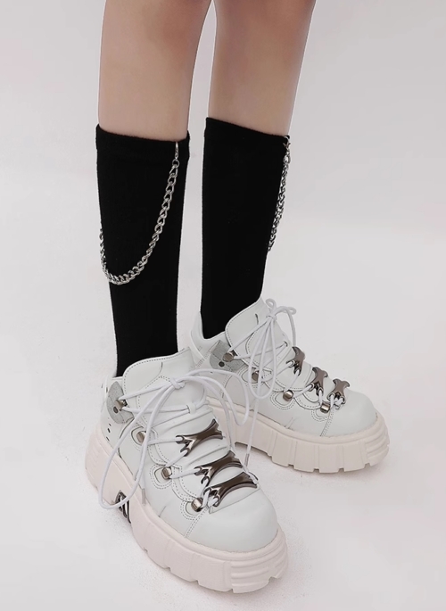 White Metal Edgy Chunky Platform Shoes | Haewon - NMIXX