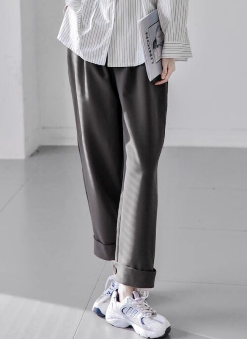 Grey Folded Cuff Pants