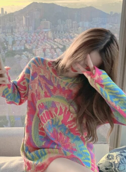 Green And Pink Tie Dye Sweater | Asahi - Treasure