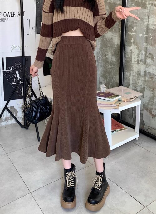 Brown Mermaid Midi Skirt | Hanni - NewJeans