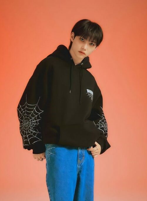 Black Spider Web Printed Hoodie | Felix - Stray Kids