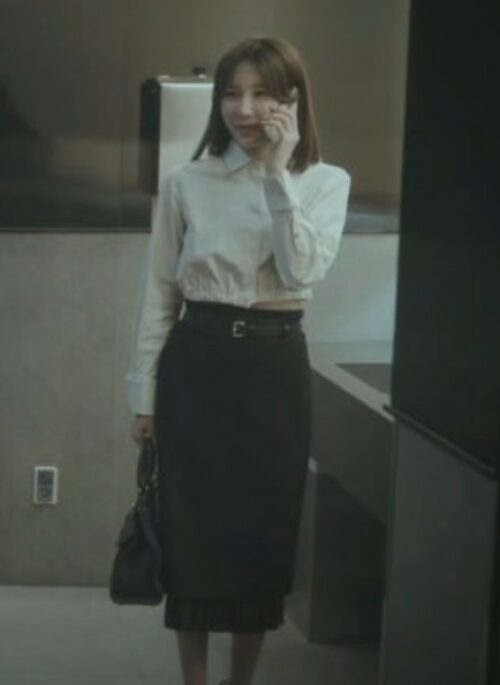 White Gartered Waist Crop Shirt | Kim Sa Ra - Queen Of Divorce