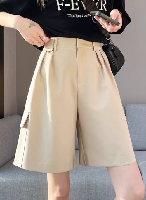 Beige Mid-Length Wide Leg Shorts | Jimin - BTS