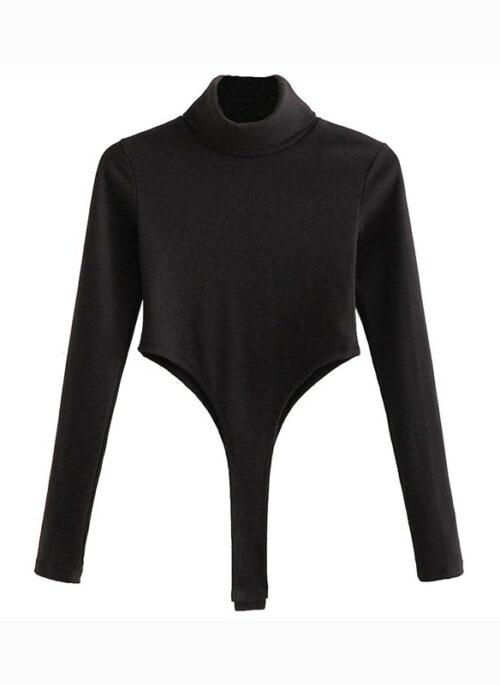 Black Turtle Neck Bodysuit Top | Winter - Aespa