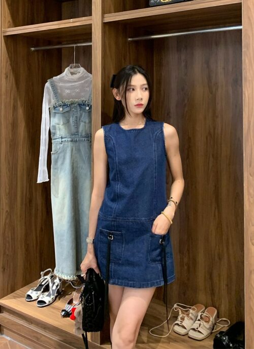 Blue Denim Double Pocket Dress | Danielle - NewJeans