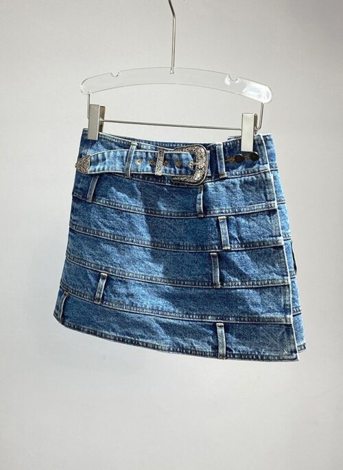 Blue Multi Belt Hoop Denim Skirt | Ryujin - ITZY