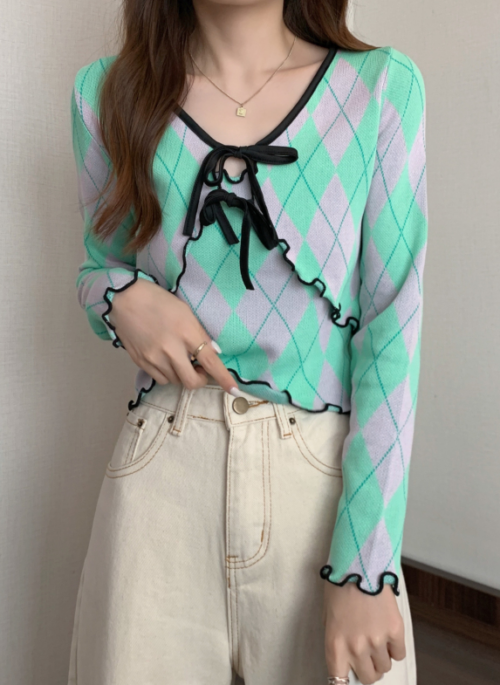 Green Argyle Tie Cardigan | Gaeul – IVE