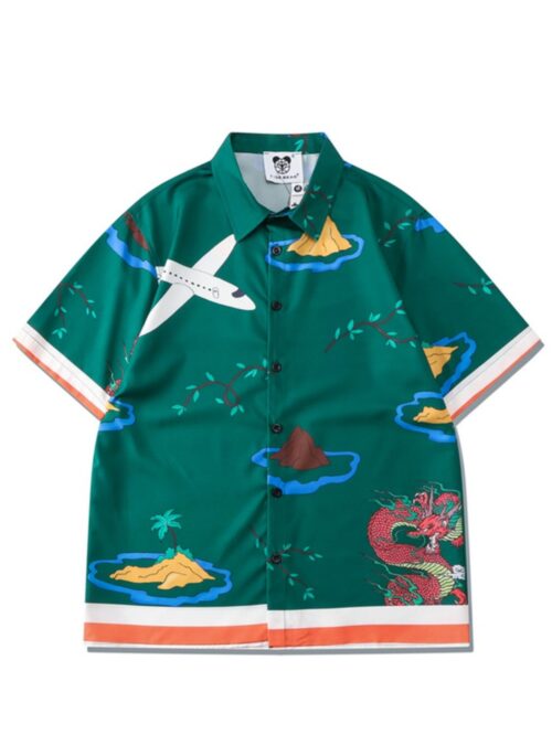 Green Cartoon Print Short Sleeve Shirt | RM – BTS