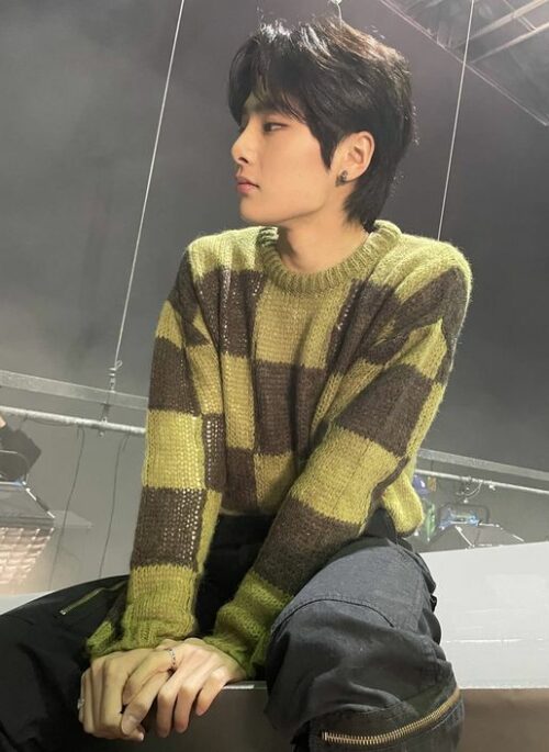 Green Checkered Knitted Sweater | Jeongin – Stray Kids