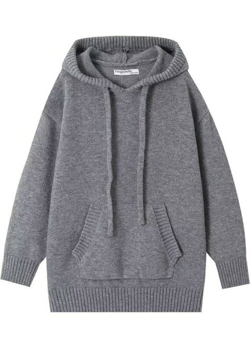 Grey Knitted Ribbed Lining Hoodie | Yeji - ITZY