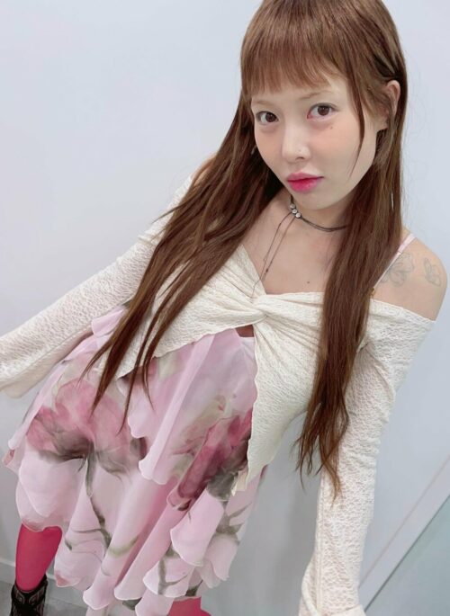 Pink Layered Rose Print Dress | Hyuna