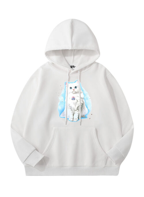 White Cat Print Hoodie | Haerin - NewJeans