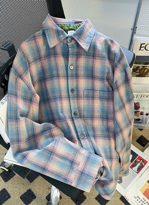 Blue Plaid Long Sleeves Shirt | Ahyeon - BabyMonster