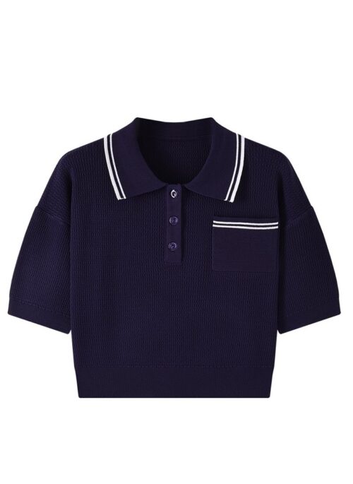 Blue Striped Collar Polo Shirt | Wonyoung - IVE