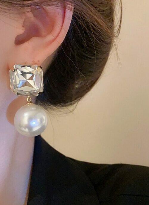 Gold Jewel Stud Pearl Drop Earrings | Nayeon – Twice