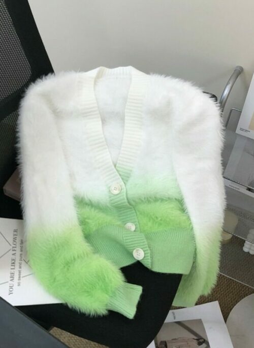 Green Dual Tone Furry Cardigan | Seungmin - Stray Kids