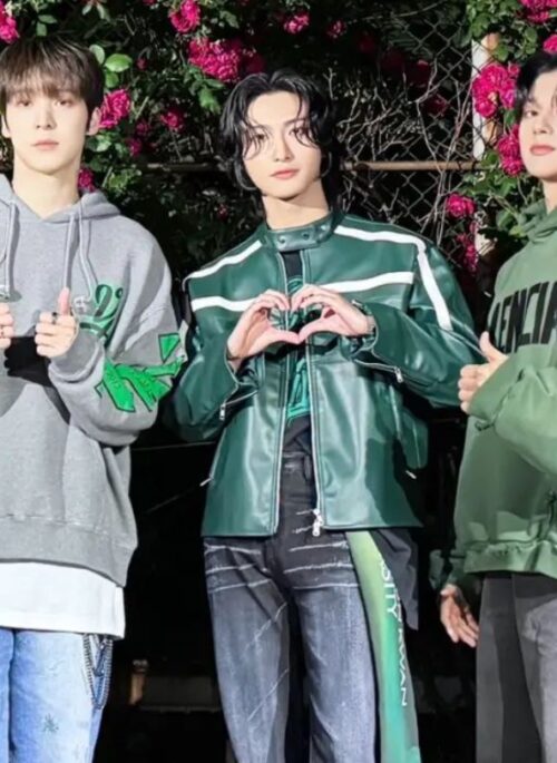 Green Faux Leather Jacket | Seonghwa - ATEEZ