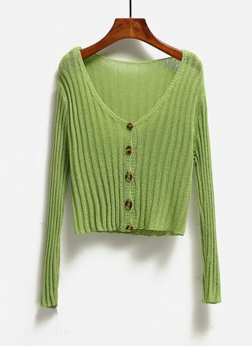 Green Knitted Sheer Cardigan | Sihyeon - Everglow