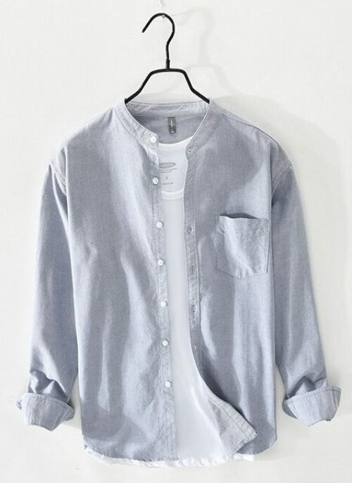 Grey Band Collar Button-Down Shirt | Yeonjun - TXT