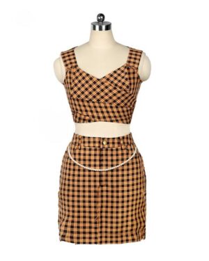 Orange Plaid Top And Skirt Set | Somi