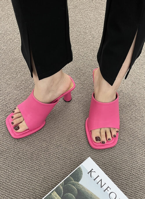 Pink Square Toe Slip-On Heels | Jennie - BlackPink