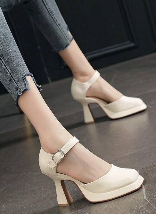 White Block Heel Platform Mary Jane Heels | Yiren - Everglow