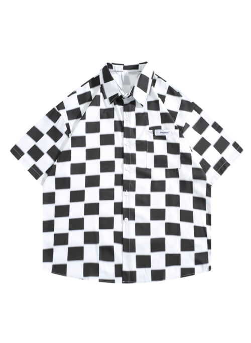 Black And White Checkerboard Short Sleeve Shirt | Winwin - NCT