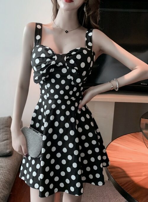 Black Polka Dots Bustier Cut Dress | Irene – Red Velvet