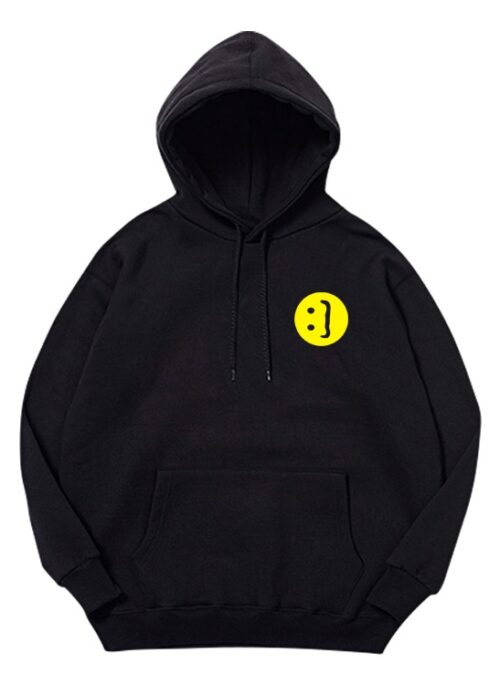 Black Sideways Smiley Printed Hoodie | Jin - BTS