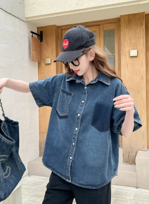 Blue Short Sleeves Oversized Denim Shirt | Jin – BTS