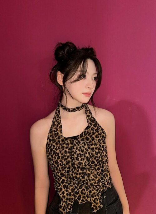 Brown Leopard Print Halter Top | Seeun - STAYC