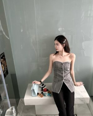 Grey Bustier Suit Tube Top | Leeseo - IVE