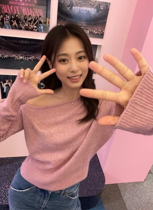 Pink One Off Shoulder Knit Sweater | Tzuyu – Twice