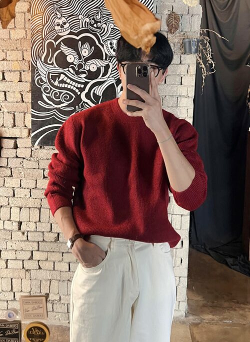 Red Crewneck Knit Sweater | Taeyong - NCT