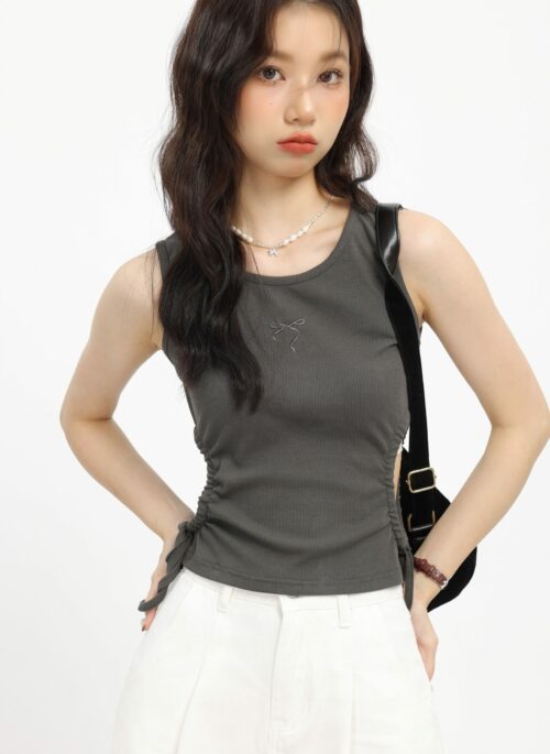 Grey Hollow Waist Sleeveless T-Shirt