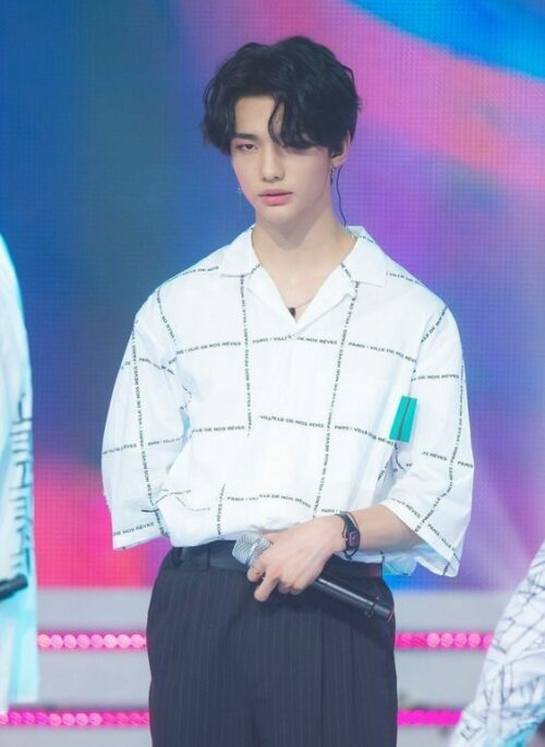 White Grid Text Print Shirt | Hyunjin - Stray Kids