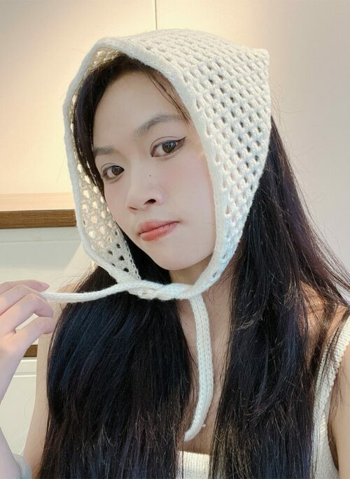 White Hollow Knitted Head Scarf | Momo - Twice