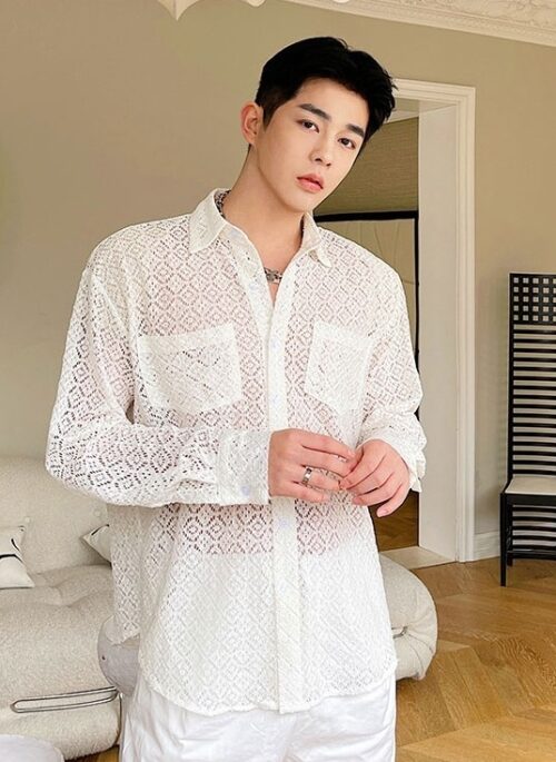 White See-Through Patterned Shirt | Jin – BTS