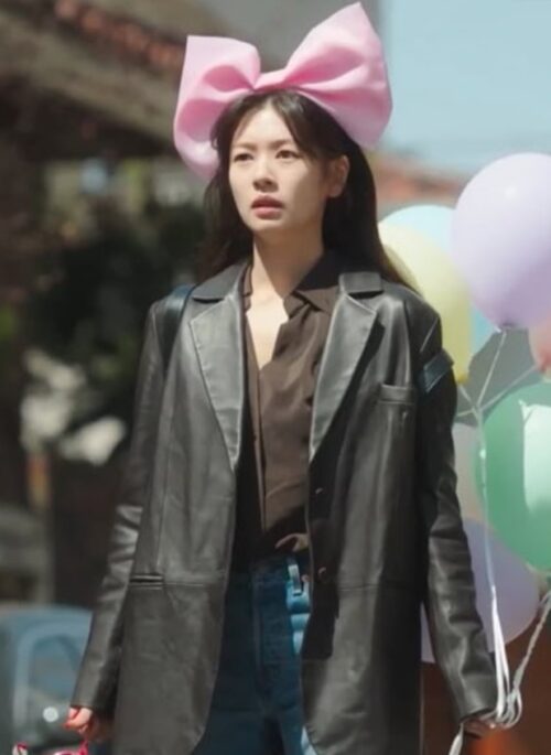 Black Faux Leather Suit Blazer Jacket | Baek Seok Ryu - Love Next Door