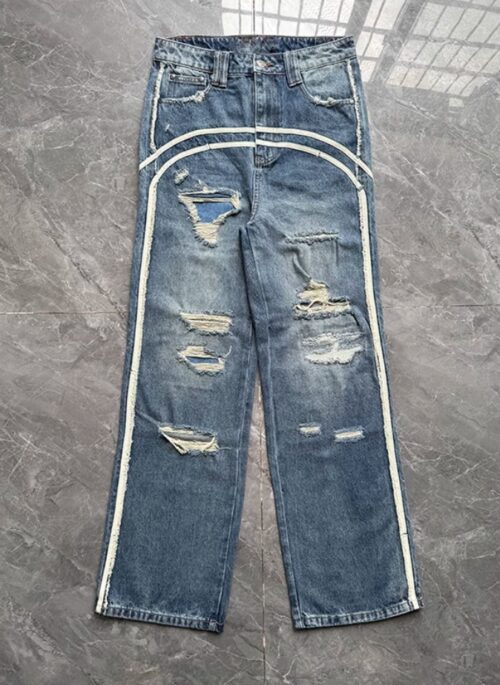 Blue Double Lined Tattered Jeans | Maya - XG