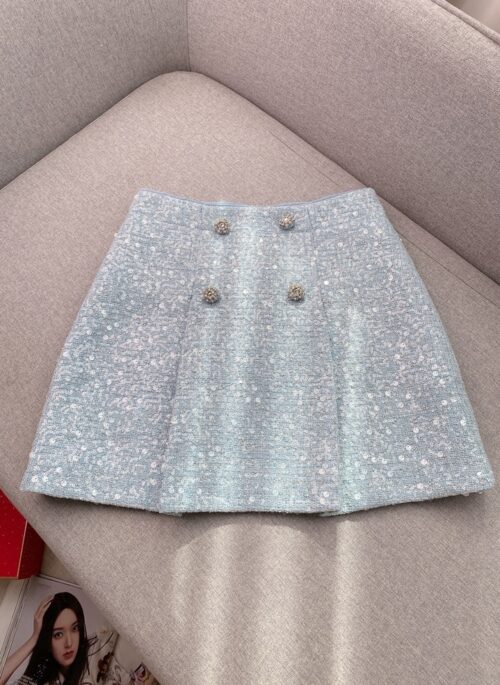 Blue Sparkly Tweed Skirt | Sullyoon – NMIXX